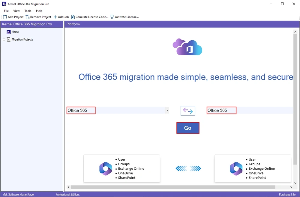 Office 365 in source and destination